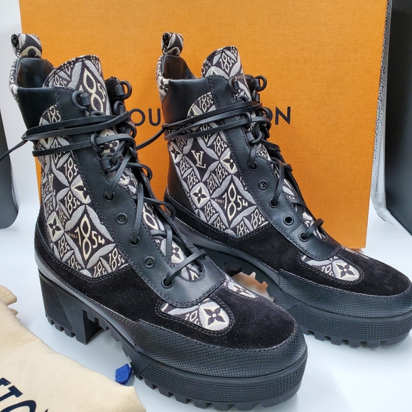 Louis Vuitton Shoes | Louis Vuitton Desert Platform Boots 1854 | Color: Black | Size: 10 | Designerlux707's Closet